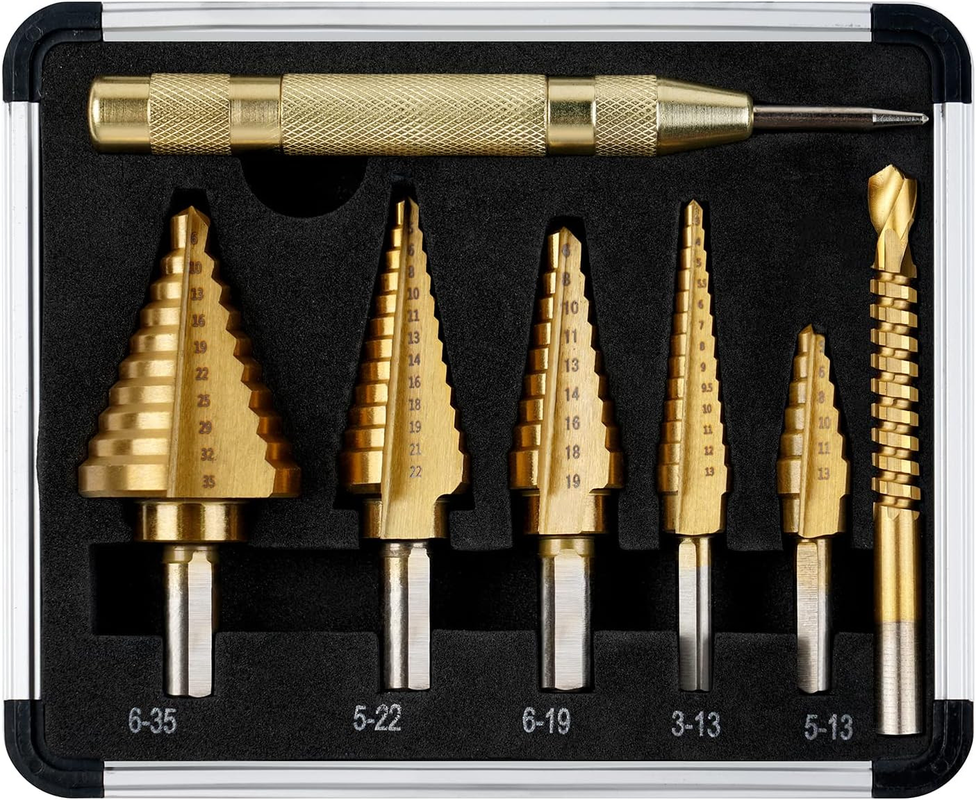 Fresa Conica Trapano a Gradini HSS Titanio - Set 5 Pezzi Professionale