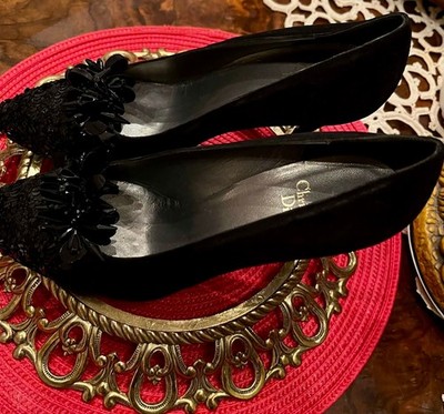 Damenpumps Christian Dior 38,5 schwarz Wildleder Pailletten Cinderella-style