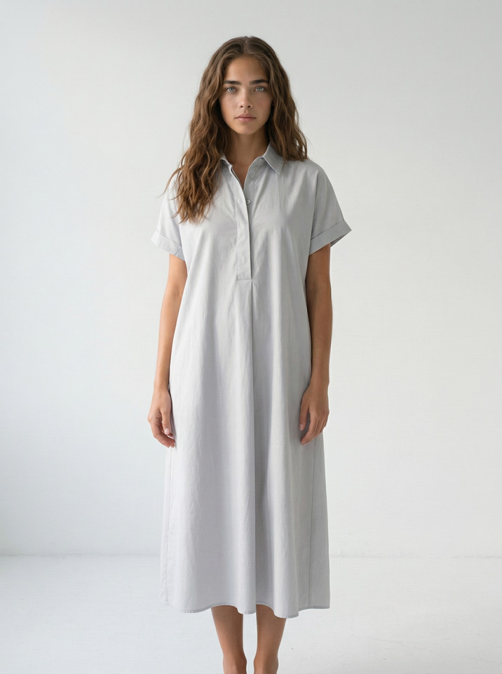 Veronika Maine Cue Light Blue Grey Viscose Shirt Dress 6 Minimalist
