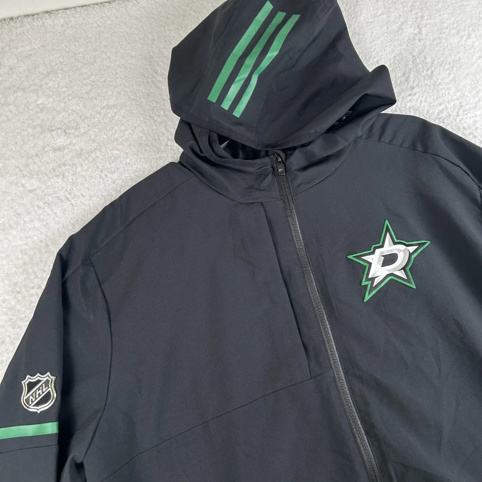 Dallas Stars Jacket Mens XL Black NHL Hockey Hooded Full Zip Windbreaker Adidas - Image 2 of 4
