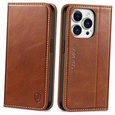 Case for iPhone 14 Pro 5G 2022, Genuine Leather Wallet Case with Brown - Retro