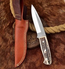 AK CUTLERY CUSTOM HANDMADE STAINLESS STEEL HUNTING KNIFE HANDLE MADE STAG ANTLER