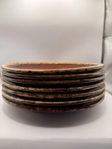 Vintage Hull Brown Drip Glaze Dinner Plates Set of 6 Oven Proof USA Mid Century