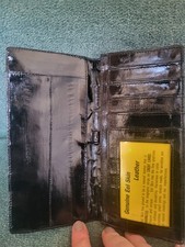 Genuine Eel Skin Leather Bifold Coin,Card Wallet. ID Window. Black Made Korea