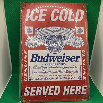 Ice Cold Budweiser-Metal Sign For Bar/Garage/Man Cave/Game Room