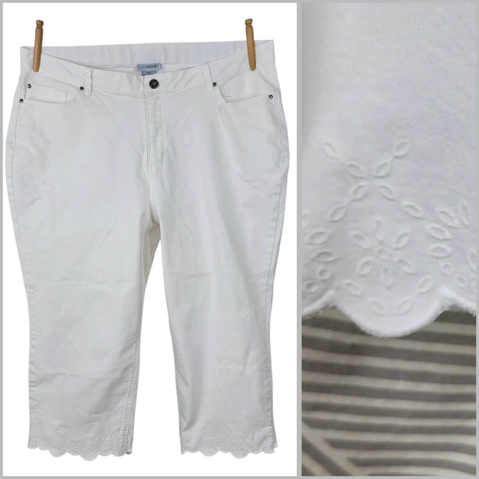 Catherines White Crop Capri Jeans Plus Sz 22W Denim Pants Scalloped Embroidered
Opens in a new windo