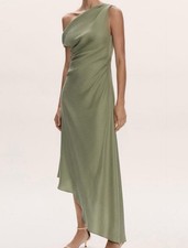 MANGO Ruched Asymmetric Hem One-Shoulder Dress 