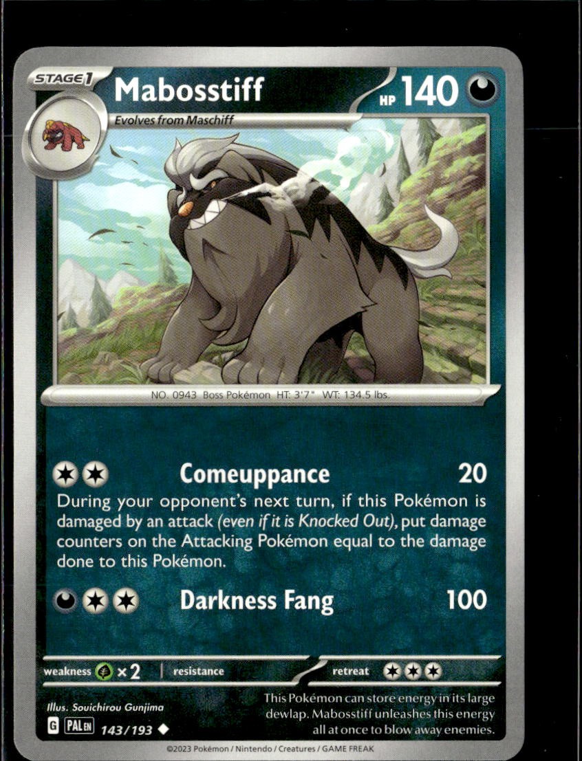 Pokemon Mabosstiff 143/193 Paldea Evolved Non Holo Uncommon 5 Card Lot LP