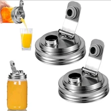 2 Pack Stainless Steel Wide Mouth Mason Jar Pour Spout Lid, Mason Jar Pitcher