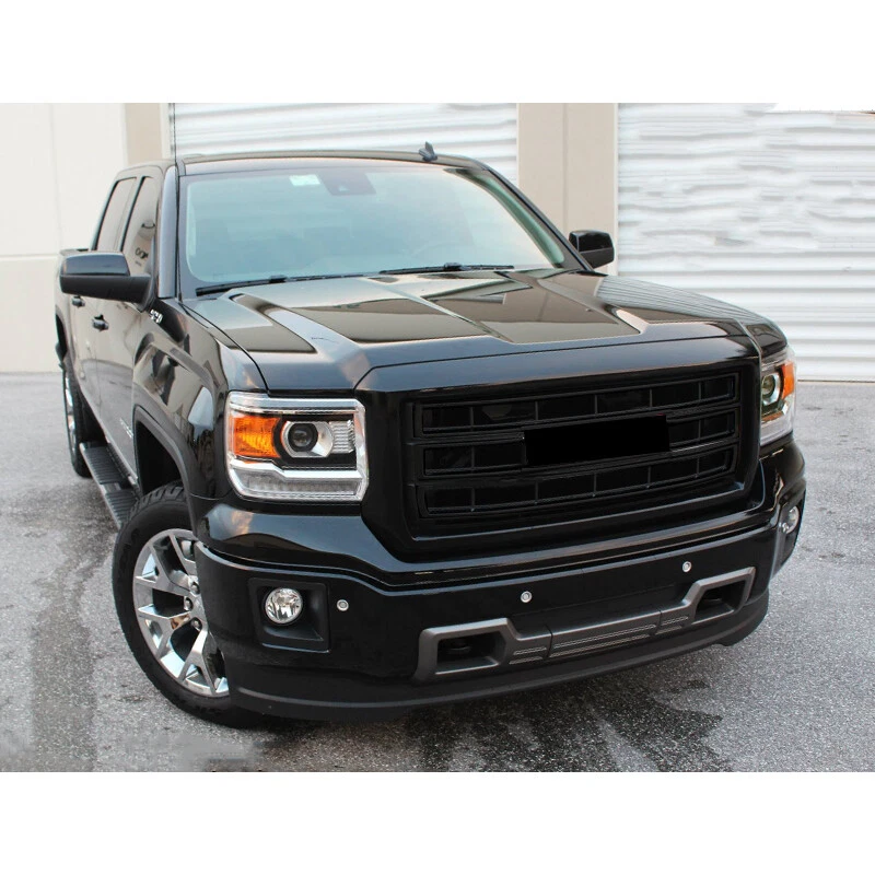 For 2014-2015 GMC Sierra 1500 SLT Style Front Bumper Grille Assembly Gloss Black Foto 3 de 4