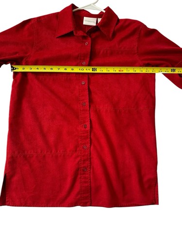 Liz Claiborne Lizsport Red Suede Stain Resistant Button Front Shacket Top Medium - Picture 5 of 13