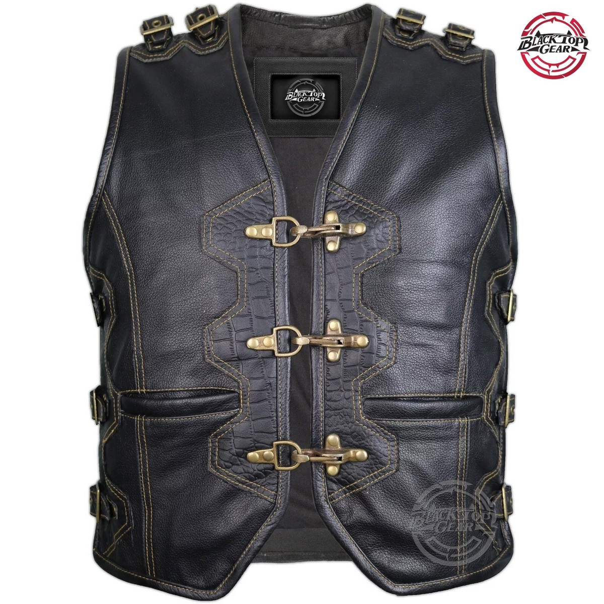 Men's Heavy Duty Buckle Genuine Leather Biker Vest Rocker Motorcycle  Waistcoat