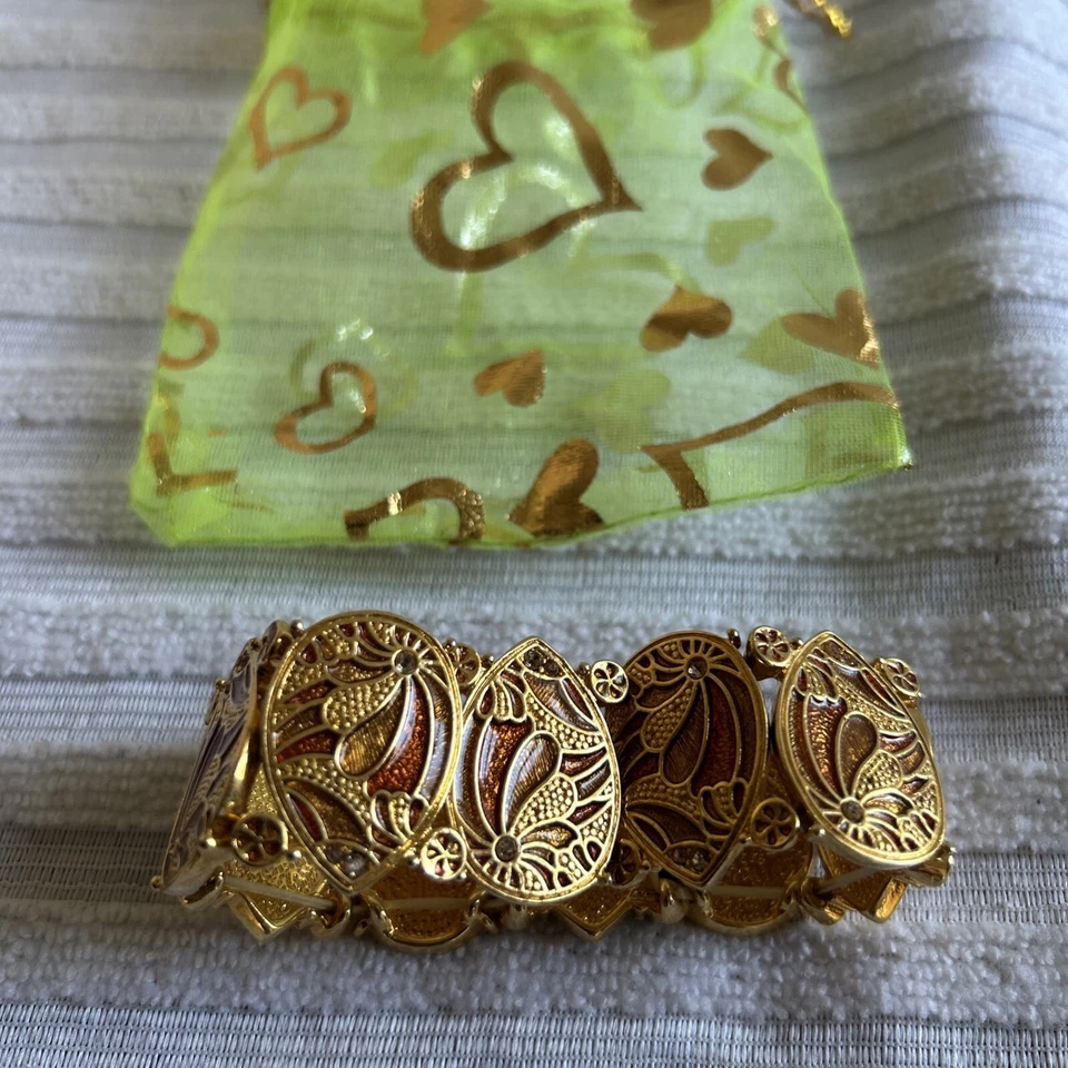 M&S Gold Plated Orange & Gold Enamel Stretchy Bracelet#12 - Imagem 3 de 4