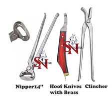 Set of Hoof Nipper 14" with Hoof Nail Clincher  with Brass Horseshoeing Topper