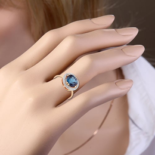 Russische Rose Rotgold 585 HALO RING mit London Topas und CZ Neu Glänzend - Bild 3 von 3