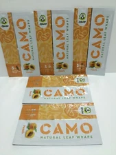 5 PACKS of CAMO NATURAL LEAF WRAPS - PEACH - 25 SHEETS HERBAL CHAMOMILE MATE