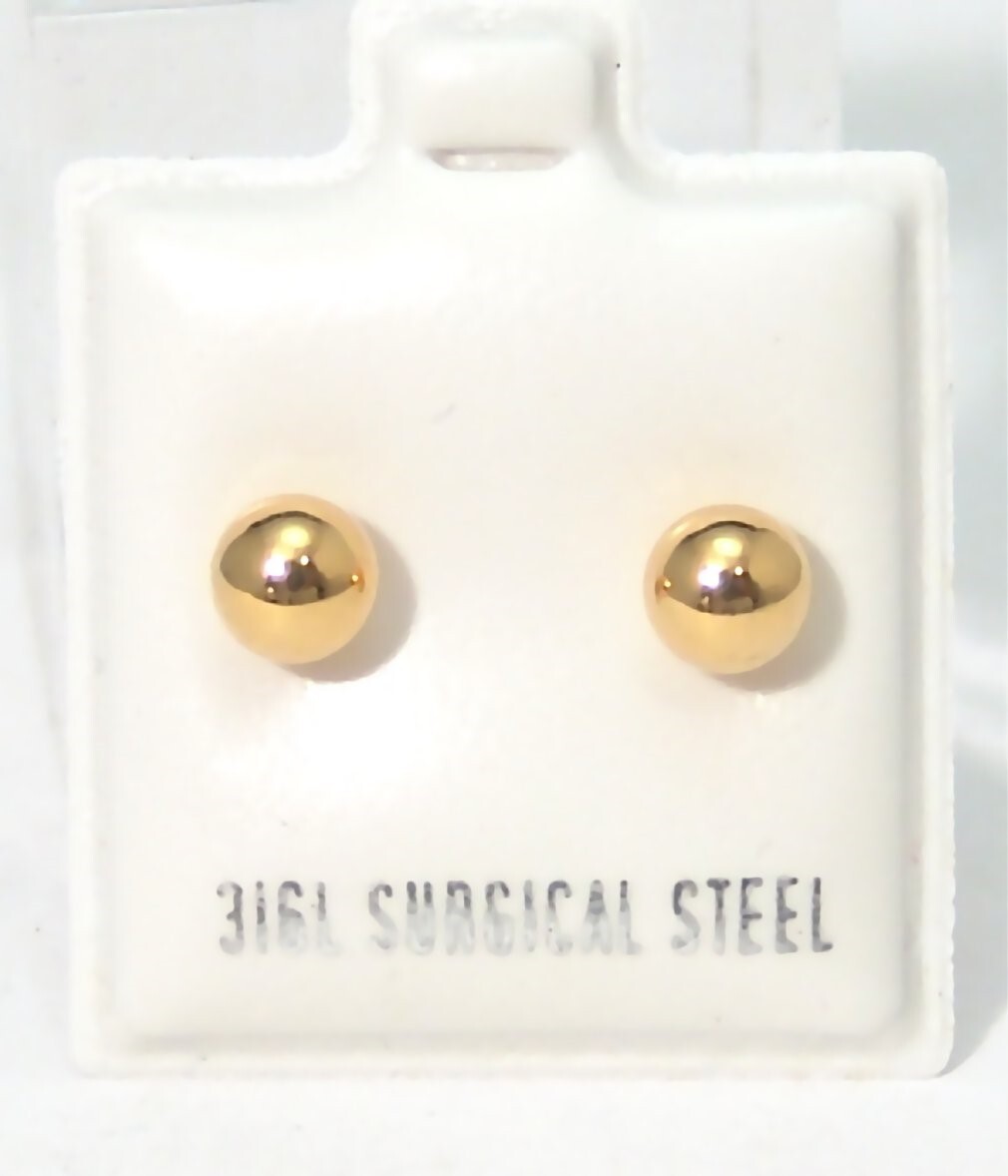 Ball Stud Earrings Yellow Gold PVD Hypoallergenic Surgical Steel 5mm Carded-image