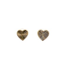 14k Yellow Gold Diamond Cut Heart Stud Earrings