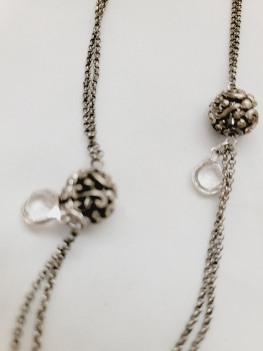 Envy Bezel Crystal Scroll Filigree Ball Beads Silver Tone Earrings & Necklace View 6