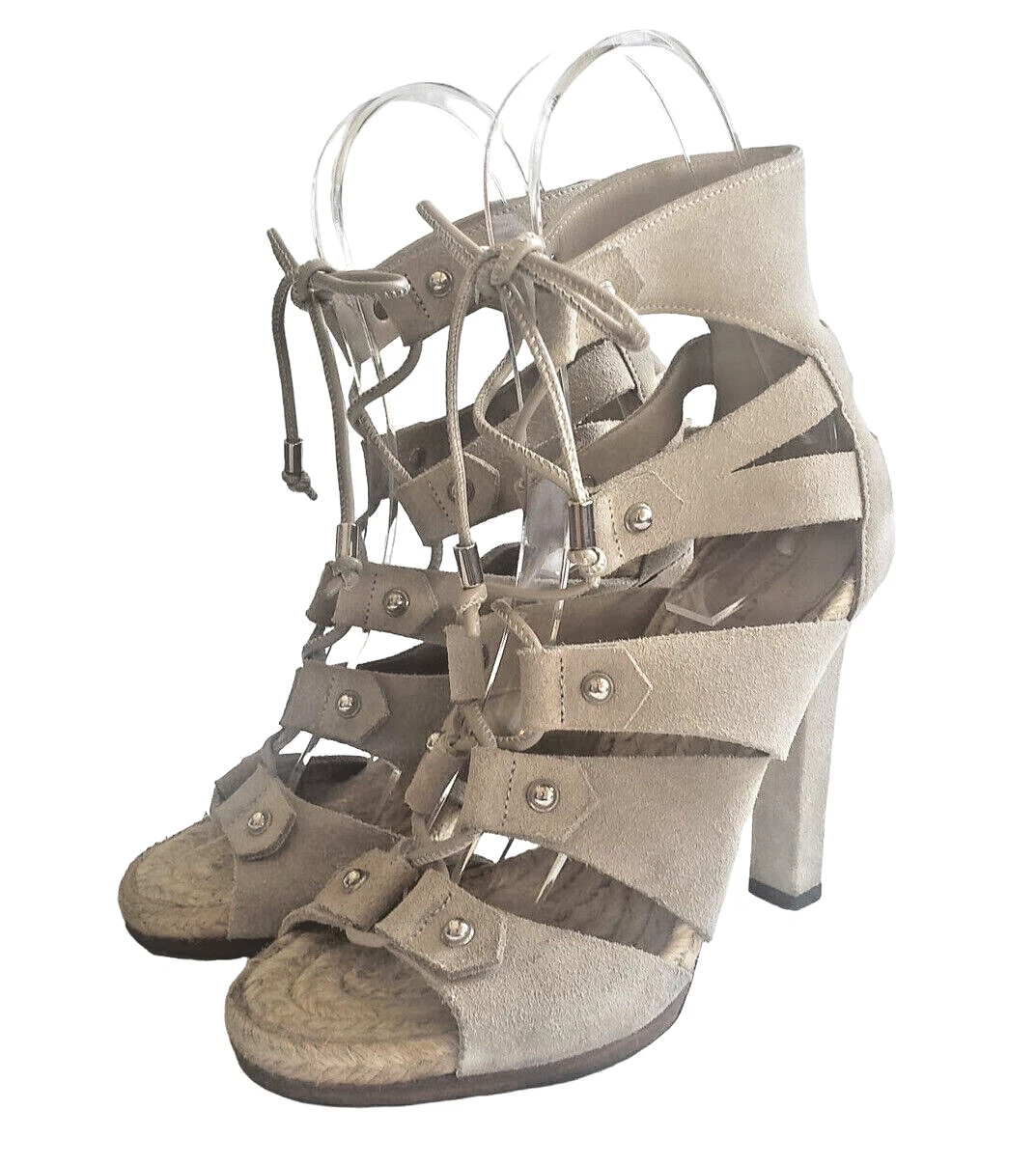 Sandales espadrilles à talons à lacets en daim beige jasmin GUCCI, pointure 36,5