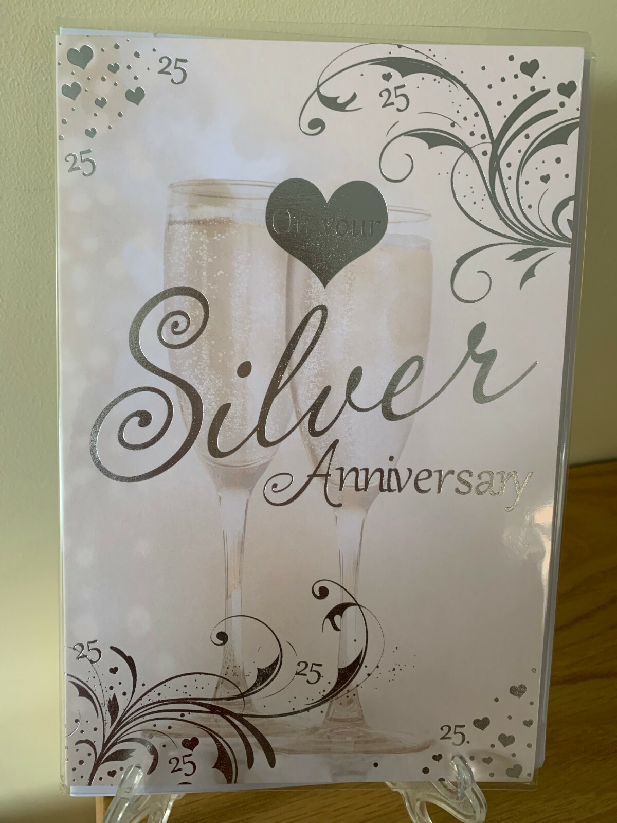 Silver Wedding Anniversary Silver Foil Quality Card Celebrate 25 years Party