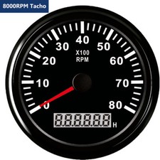 85mm Waterproof Marine Tachometer Gauge 0-8000RPM with Red LED For Auto Boat UTV