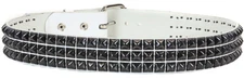 White Vegan Leather Three Row Black Pyramid Stud Belt Punk Goth Metal Funk Plus 