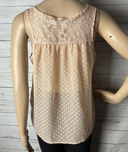 Forever 21 Tank Top Small Sheer Pastel Pink Pleated Front Swiss Dot Sleeveless - Picture 7 of 11