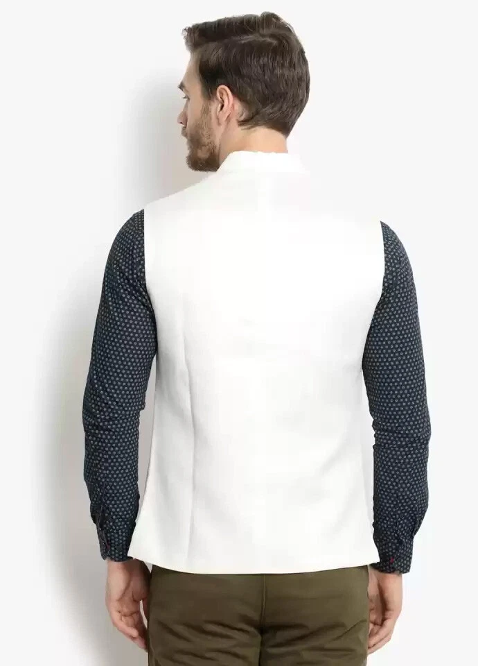 Mens White Slim Fit Formal Wedding Smart Casual Waistcoat Vest - Image 2 of 4