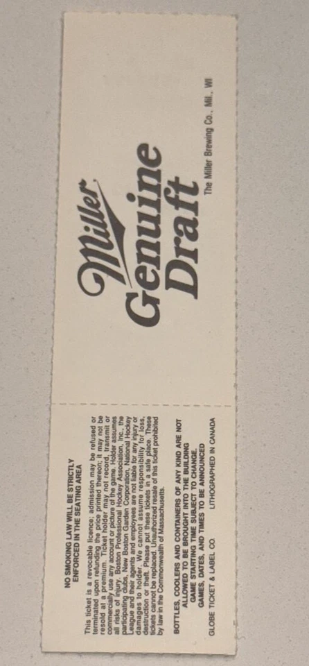 Boston Bruins Phantom Stanley Cup Team NHL Juego J 1993 Playoff Boleto Completo Talón Foto 2 de 2