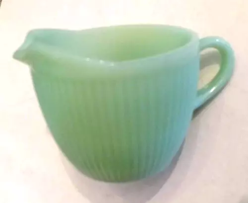 Anchor Hocking Fire King Jadeite Green VTG Jane Ray Ribbed Creamer Mug w Handle
