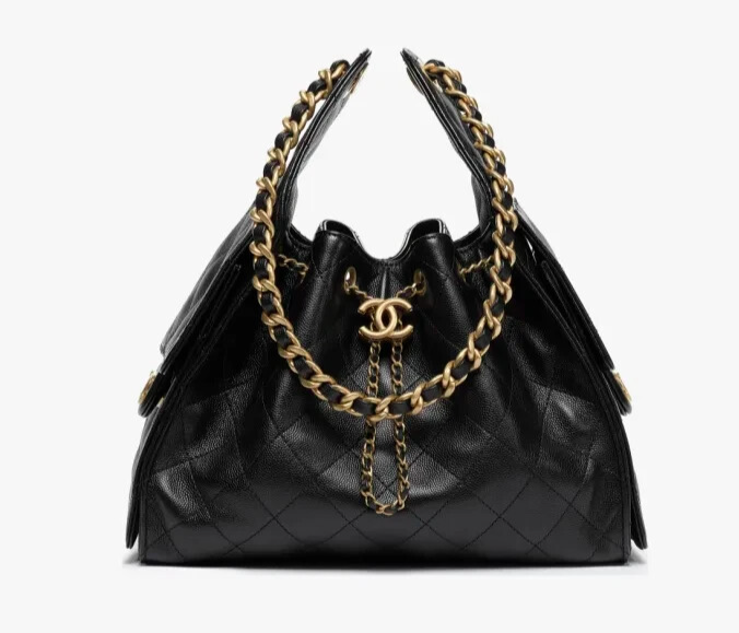 New 25A CHANEL Black Caviar Small Hobo Tote 25 Bag Gold HDW Runway