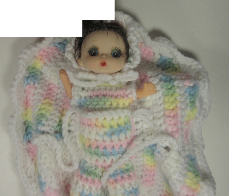 Vintage Kitsch Craft Store Crocheted Dolly Doily Doll Monchichi Inspired Rainbow