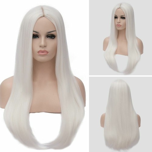 Long Straight Wigs Synthetic Orange Color Women's Wig Cosplay Central Part Hair - Picture 7 of 19