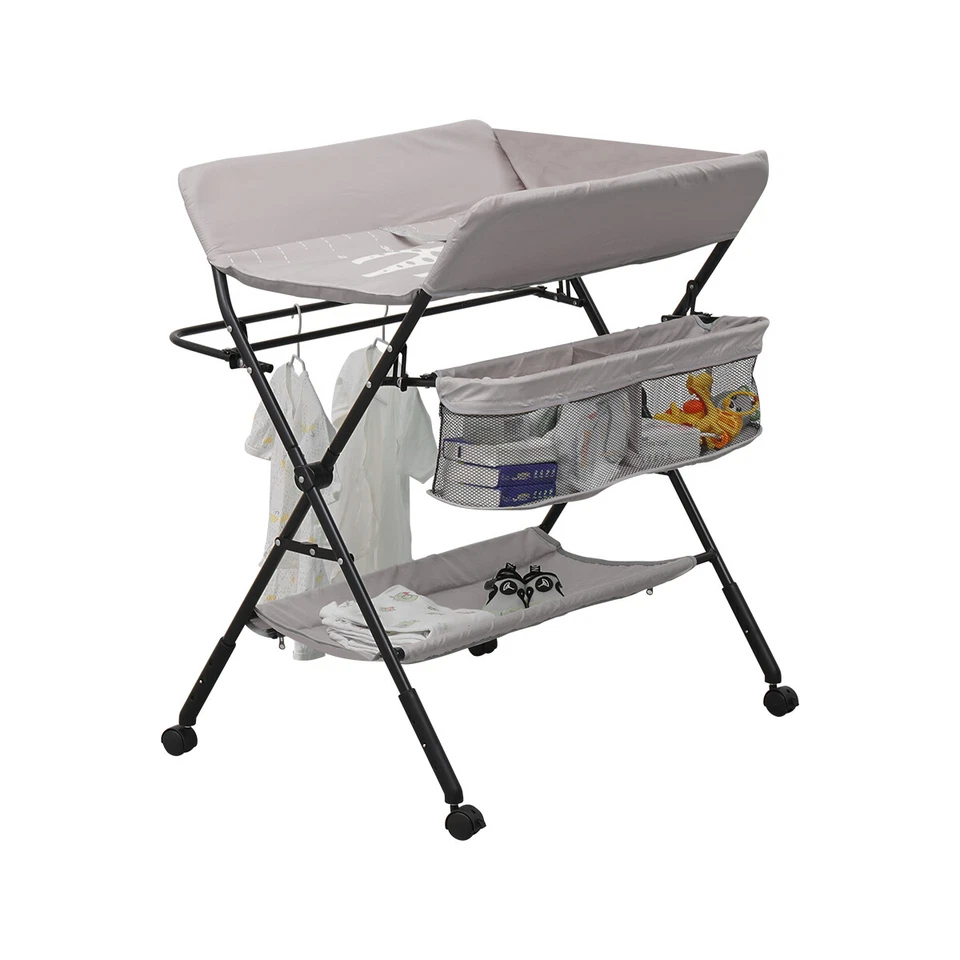 NICEME Baby Nappy Changing Table with Wheels and Storage Folding Infant Care Station