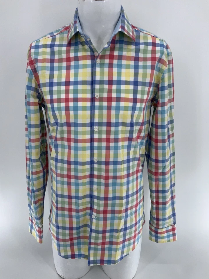 Camisa Tailorbyrd Abotonada 15 31.5/34 Multicolor Cuadros Algodón Ajuste YGI Q4-21 Foto 2 de 4