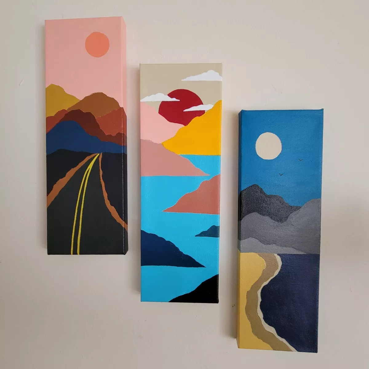 3 piece canvas set simple abstract landscape handmade paintings 4x12