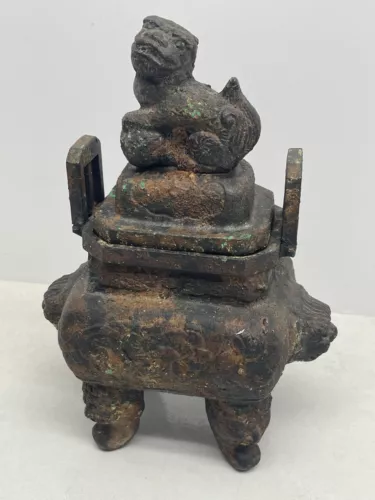 Cast Iron Foo Dog Incense Pot Burner Japanese
