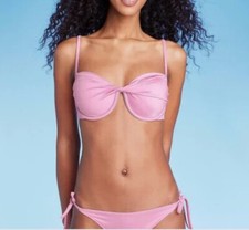 Women s Shade Shore Twist Front Underwire Bikini Top Pink Shimmer 36B NWT
