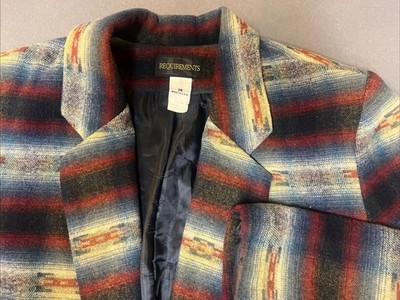 Vintage Requirements Blazer Women 14 Blue Aztec Wool Blend Western 80s USA