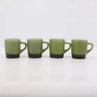 4 Vintage Fire King Anchor Hocking Milk Glass Stackable Coffee Mugs Green Ombre