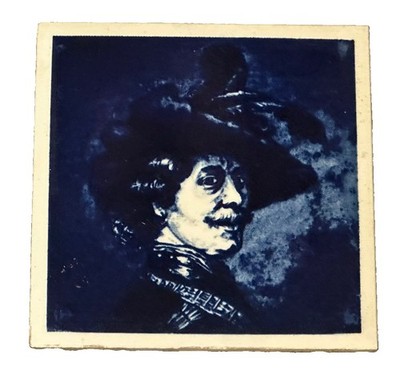 Rembrandt Self Portrait Blue & White Delft Blue Ceramic Tile Holland 4  Square