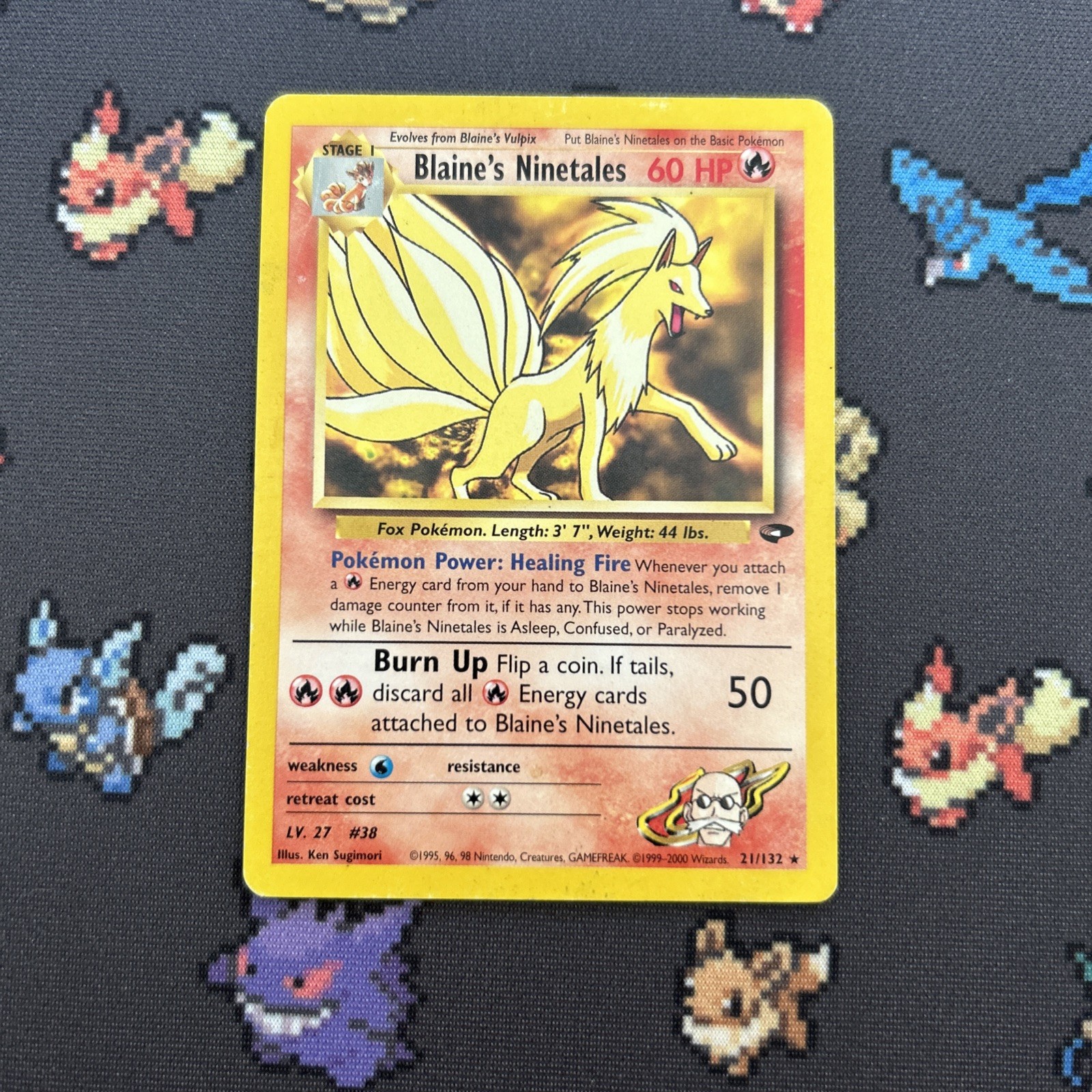 Blaine’s Ninetales 21/132 MP -Vintage Rare Pokemon Card- Gym Challenge (8q)