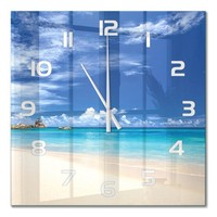 Stilvolle Glas-Wanduhr Glasuhr Aus Glas Tropischer Strand WeißE Zeiger 60X60 Cm