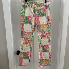 Vintage Lilly Pulitzer white label Patchwork Boot Cut Beads Pants Size 6 EUC