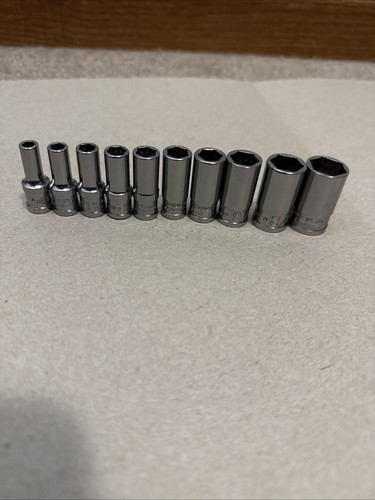 Snap On 110TMSY 10PC 1/4" Dr 6PT SAE Flank Dr Semi-Deep Socket Set 3/16-9/16