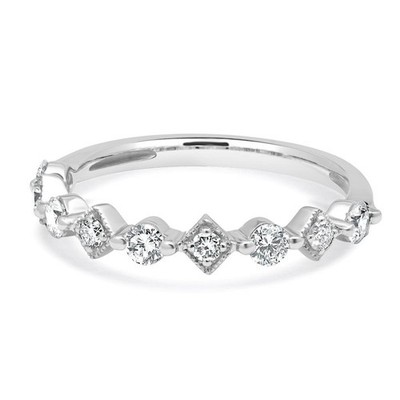 14 Karat Weißgold Diamant Milgrain Stack Bandring