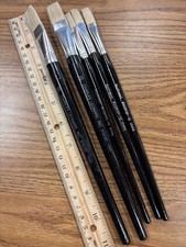Lot Of 5 White Bristle Flat Paint Brushes for Oil Acrylic, New