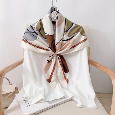 90cm Twill Square Scarf Women Print Shawl Wraps Female Neckerchief Hair Hand Ban