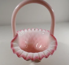 Fenton Rosalene Basket Threaded Diamond Optic Glass Basket